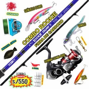 MEGA COMBO CAÑA OCEAN ROOCKIE 2.86M CARBONO CARRETE SIENNA 4000 ACCESORIOS