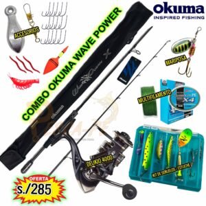 MEGACOMBO CAÑA OKUMA WAVE POWER CARBONO CARRETE DEUKIO 4000 + ACCESORIOS