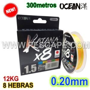 Multifilamento Ocean Katana X8 Spinning 0.20mm 12kg 300m Multicolor
