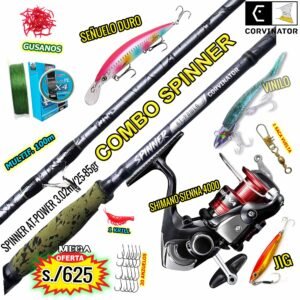 MegaCombo Caña de pescar Corvinator Spinner 3m Carrete SHIMANO Sienna 4000 vinilo señuelo accesorios