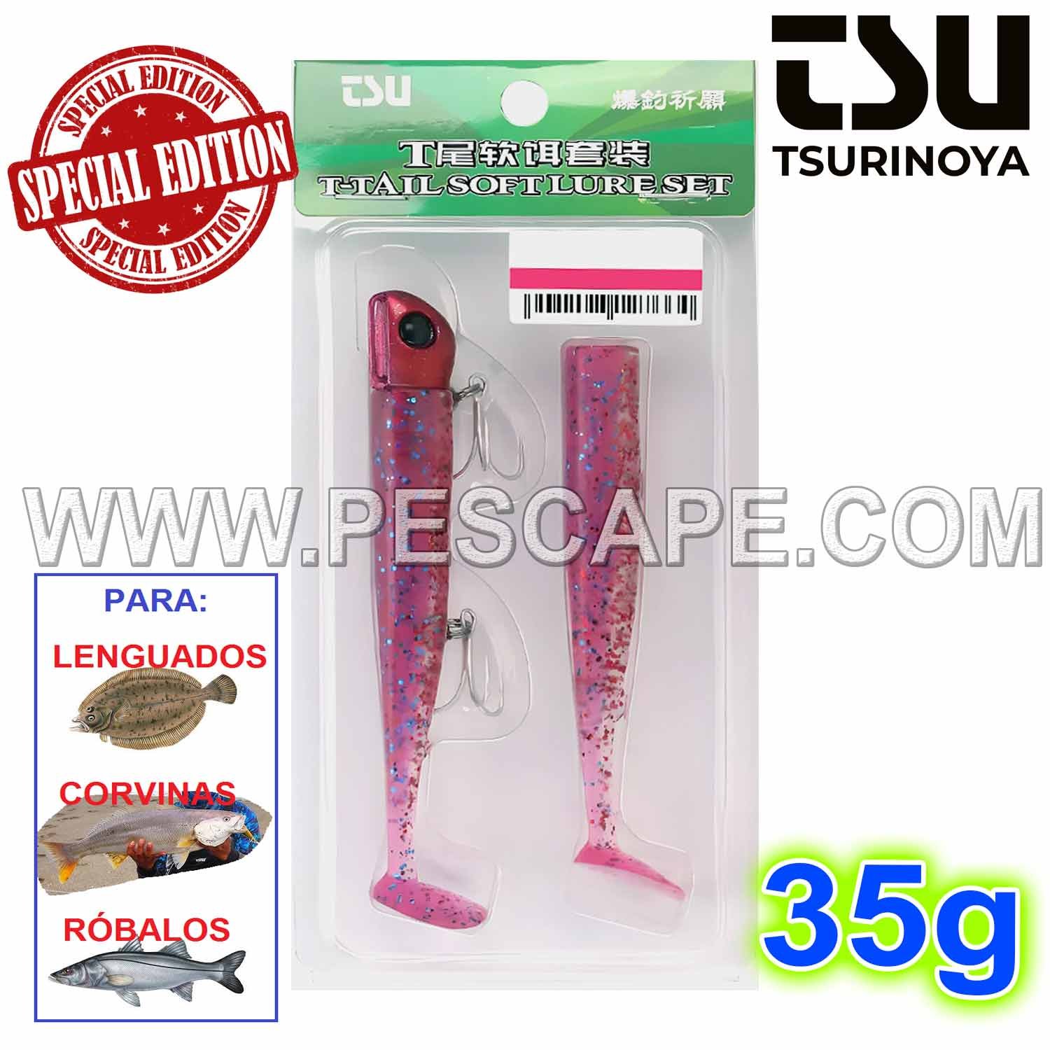 Vinilo Tsurinoya T-Tail Soft Lure Set 35 g x 11 cm Edición Limitada ColorA