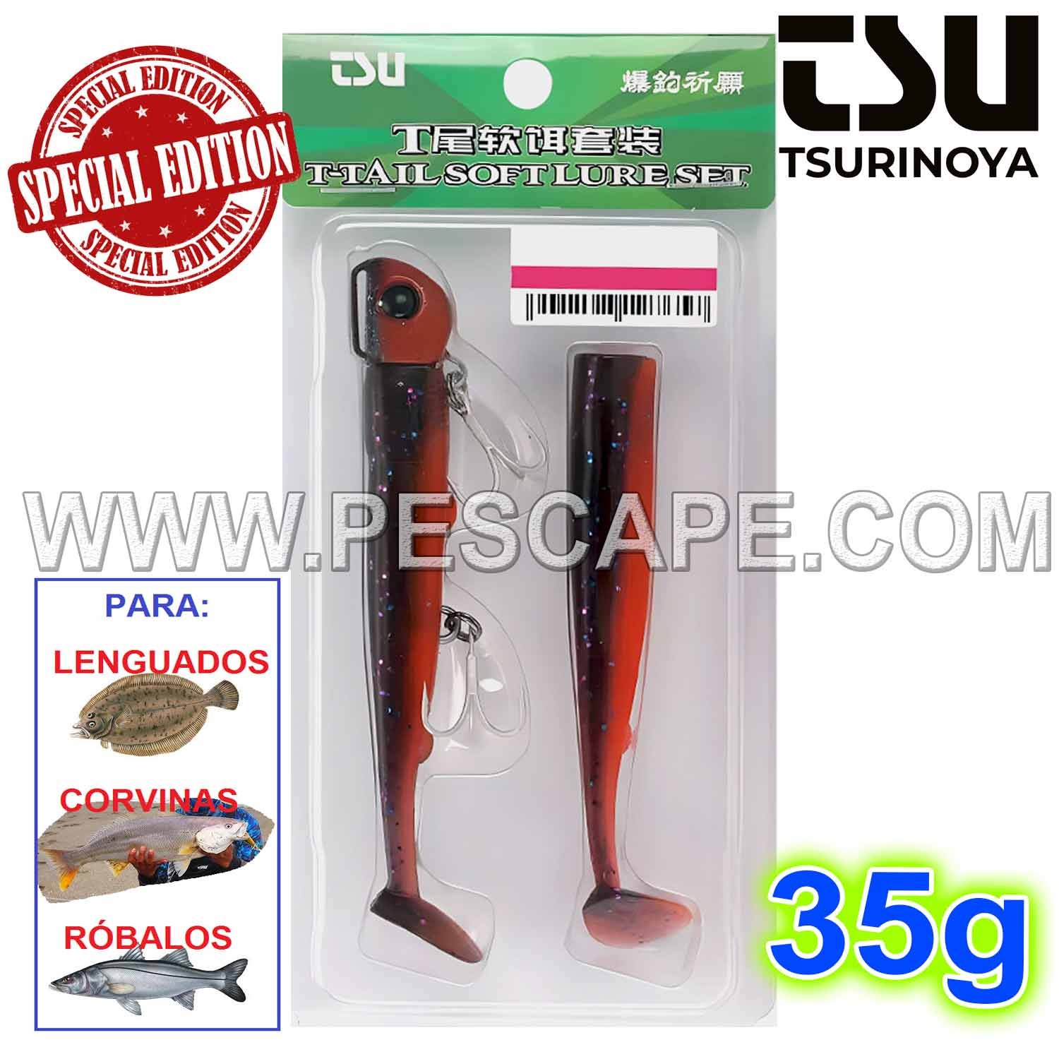 Vinilo Tsurinoya T-Tail Soft Lure Set 35 g x 11 cm Edición Limitada ColorC