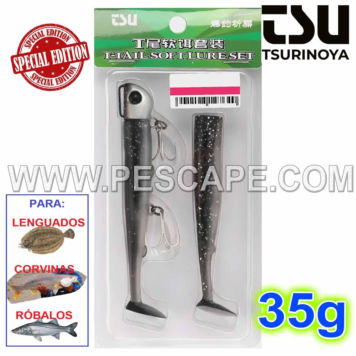 Vinilo Tsurinoya T-Tail Soft Lure Set 35 g x 11 cm Edición Limitada ColorB