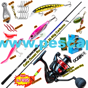 Combo Caña De Pescar Ocean Rookie 2.86m Reel Flare 4000 12kg Azul