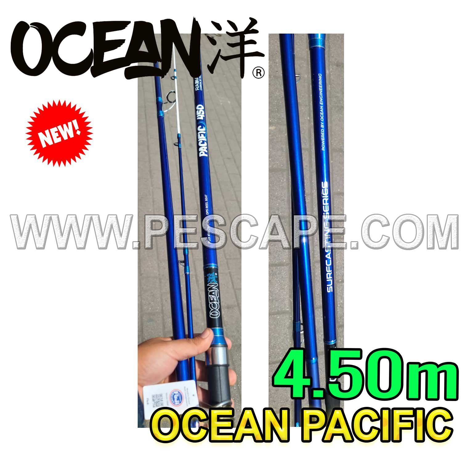 Caña Ocean Pacific 450 Fibra de carbono 100-200gr Fuji Surfcasting Profesional - Imagen 2