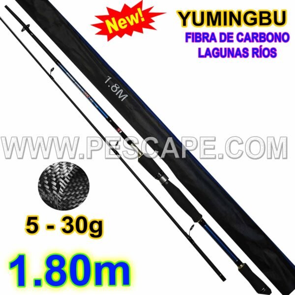 CAÑA YUMINGBU 1.80m Fibra de Carbono 5-30gr SPINNING 2 tramos Lagunas Rios