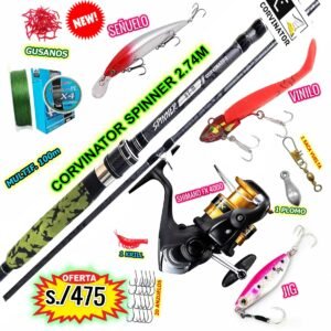 MegaCombo CAÑA CORVINATOR® SPINNER 2.74M CARBONO CARRETE SHIMANO® FX 4000 ACCESORIOS FXSPINNERKILLER