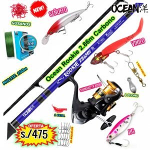 MegaCombo CAÑA OCEAN® Rookie 2.86m FIBRA DE CARBONO + CARRETE SHIMANO® FX 4000 + ACCESORIOS FXRookieKILLER