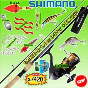 MegaCombo Caña Shimano SCIMITAR 1.98m 5-17gr SPINNING + Carrete FX 4000 Freno 8.5kg Lagunas Ríos