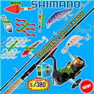 MegaCombo Caña Shimano SOJOURN 2.10m SPINNING 7-21g + Carrete FX 4000 Freno 8.5kg Lagunas Ríos