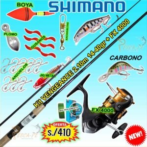 MegaCombo Caña Shimano VENGEANCE 2.10m SPINNING 14-40gr+ Carrete FX 4000 Freno 8.5kg Lagunas Ríos