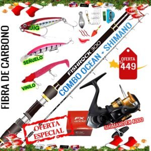 Combo Caña de Pescar Ocean® FISHROCK 3.0m Carrete Shimano® FX 4000 Con Accesorios