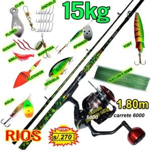 MEGA COMBO CAÑA DE PESCAR PARA RIOS 1.80M SELVA 15KG