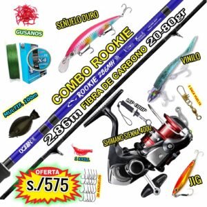 MEGA COMBO CAÑA OCEAN ROOCKIE 2.86m CARBONO CARRETE SIENNA 4000 ACCESORIOS