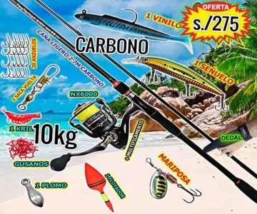 MegaCombo Caña de Pescar Fibra de carbono 2.70m NX6000 Señuelo Multifilamento Vinilo