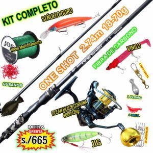MegaCombo Caña de Pescar Corvinator® ONE SHOT 2.74m Carbono + BLACK CORVINA 4000 12kg Accesorios