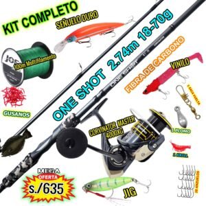 MegaCombo Caña de Pescar Corvinator® ONE SHOT 2.74m Carbono + Master 4000XG 10kg Acceasorios
