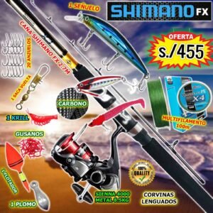 MegaCombo Caña de Pescar SHIMANO FX 2.7M Carrete Shimano Sienna 4000 Metal 8.5kg Señuelo Multifilamento