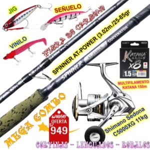 MegaCombo Caña de pescar Corvinator SPINNER AT-POWER 3.0m 25-85gr Shimano Sedona FJ C5000XG con accesorios
