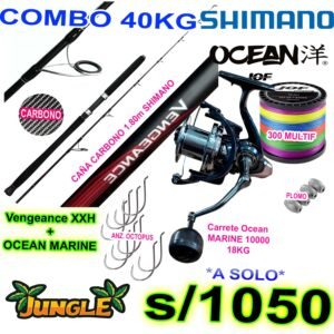 CAÑA COMBO SHIMANO VENGEANCE 1.80m + Carrete OCEAN MARINE 18KG CON ACCESORIOS