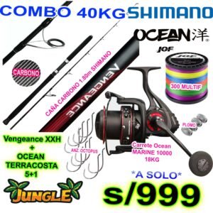 CAÑA COMBO SHIMANO VENGEANCE 1.80m + Carrete OCEAN TERRACOSTA 18KG CON ACCESORIOS