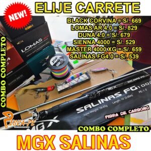 COMBO CAÑA DE PESCAR MGX SALINAS 3.0m CARBONO con Accesorios