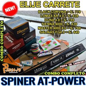 COMBO CAÑA DE PESCAR CORVINATOR SPINNER AT POWER 3.0m CARBONO con Accesorios