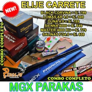 COMBO CAÑA DE PESCAR MGX PARAKAS 2.90m CARBONO con Accesorios