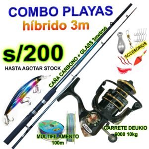 COMBO PARA PLAYAS 3m + carrete 6000 Deukio 10kg Con accesorios