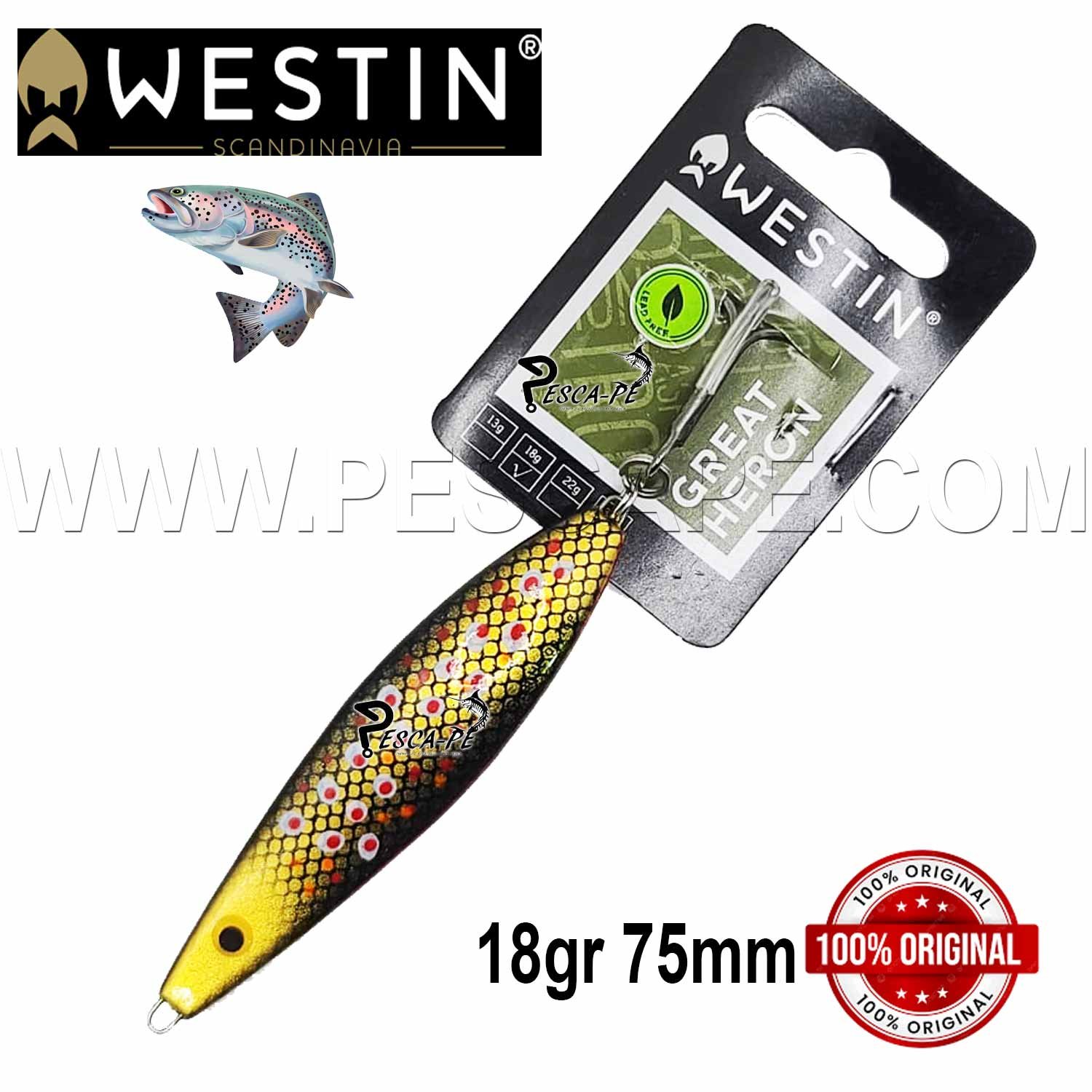Cuchara WESTIN Great Heron jig 18g 75mm Acrtic Char Lagunas