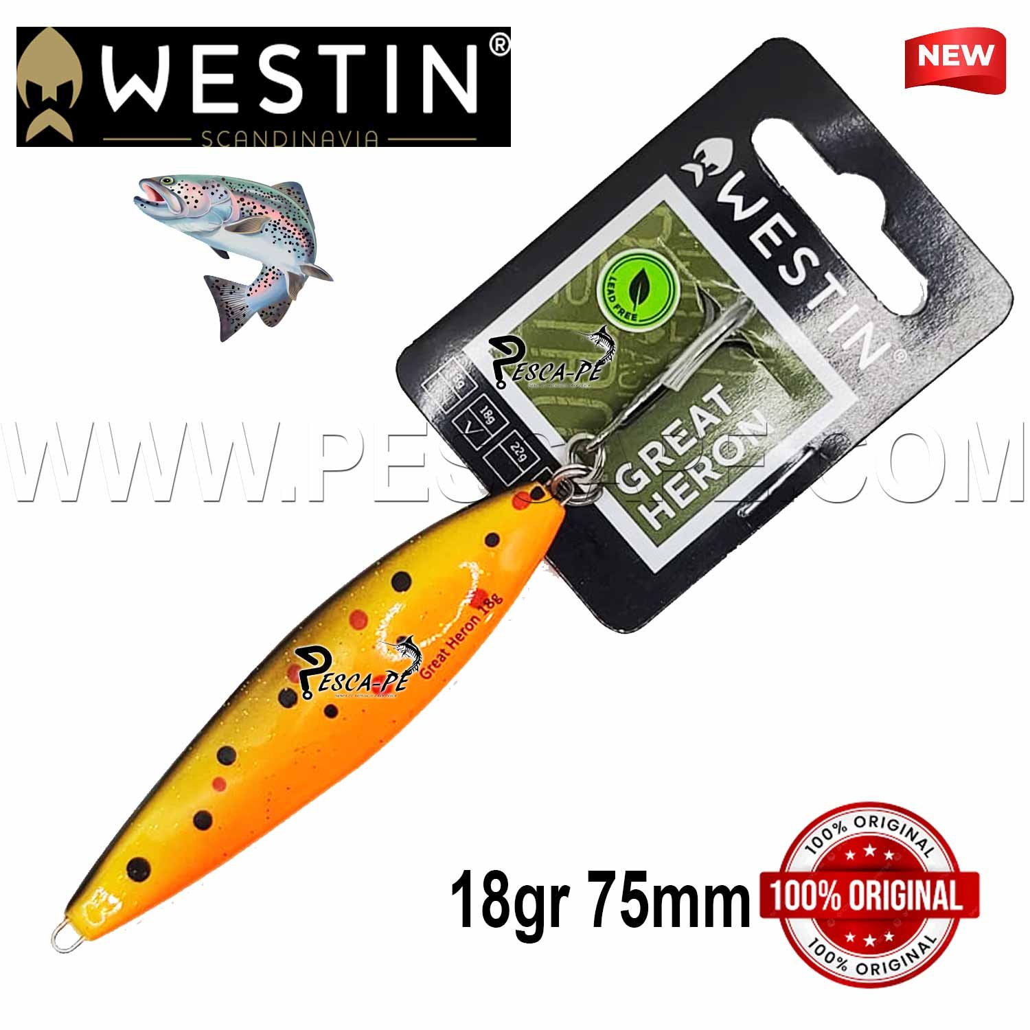 Cuchara WESTIN Great Heron jig 18g 75mm Firepox Lagunas