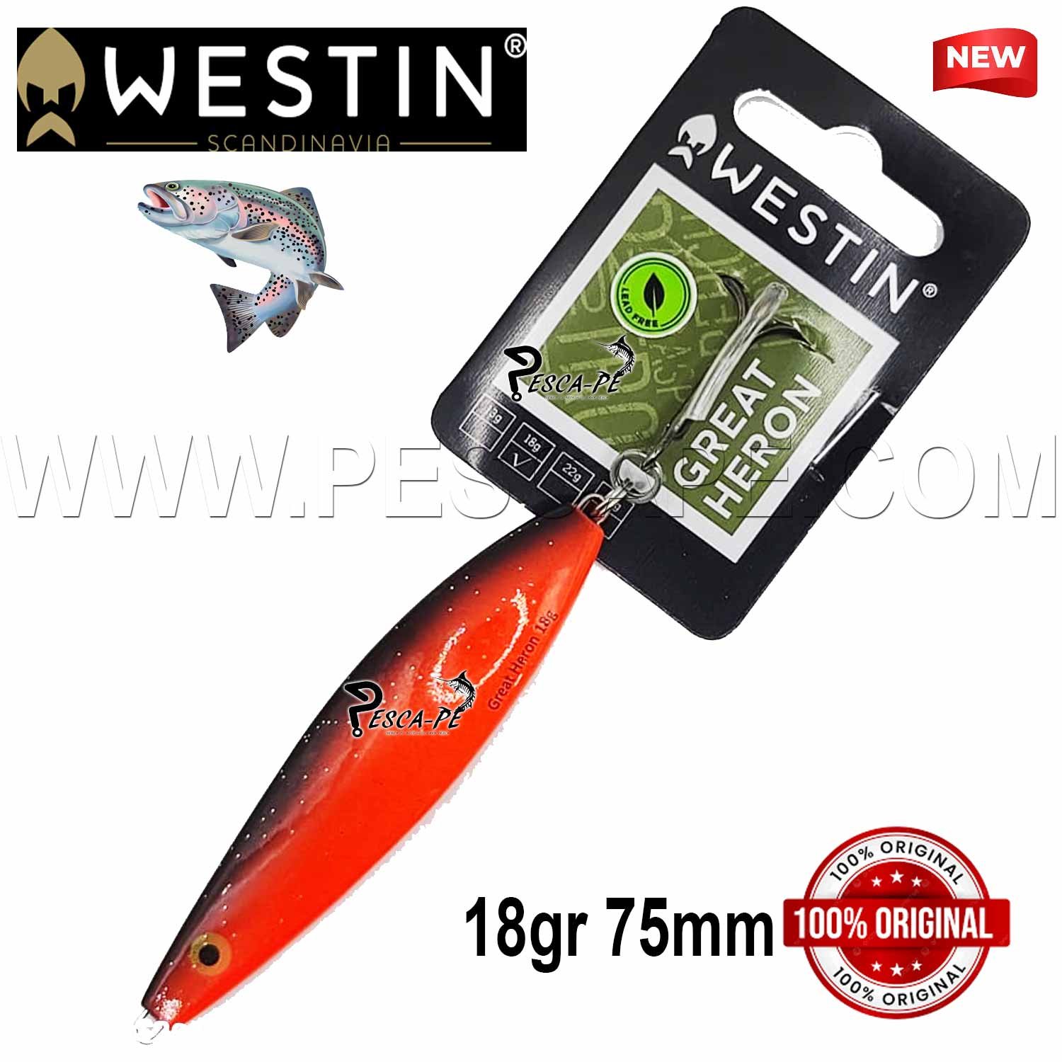 Cuchara WESTIN Great Heron jig 18g 75mm Sunrise Lagunas