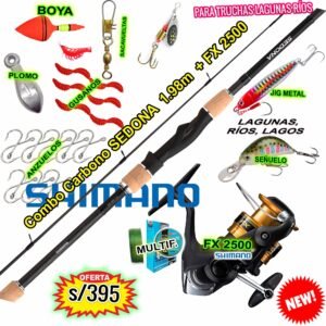 combo caña de pescar 1.98m SEDONA Carbono 24T + FX 25000 con accsorios