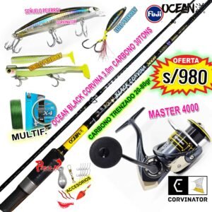 COMBO BLACK CORVINA 3.0m Ocean + Carrete CORVINATOR MASTER 4000 FullPejerrey