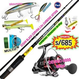 COMBO BLACK CORVINA 3.0m Ocean + Carrete DEUKIO 6000 FullPejerrey