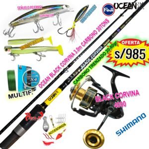 COMBO BLACK CORVINA 3.0m Ocean + Carrete OCEAN BLACK CORVINA 4000 FullPejerrey