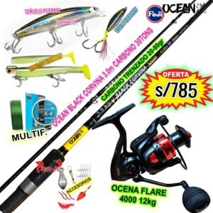 COMBO BLACK CORVINA 3.0m Ocean + Carrete OCEAN FLARE 4000 12kg FullPejerrey