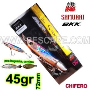 JIG SAMURAI 45g BKK UV 72mm EFECTIVO LENGUADOS CORVINAS CHIFERO