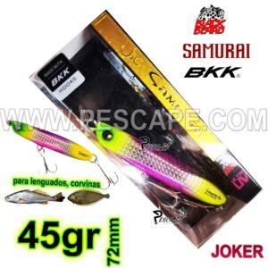 JIG SAMURAI 45g BKK UV 72mm EFECTIVO LENGUADOS CORVINAS JOKER