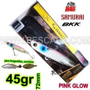 JIG SAMURAI 45g BKK UV 72mm EFECTIVO LENGUADOS CORVINAS PINK GLOW