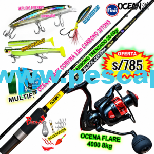 COMBO BLACK CORVINA 3.0m Ocean + Carrete OCEAN FLARE 4000 12kg FullPejerrey
