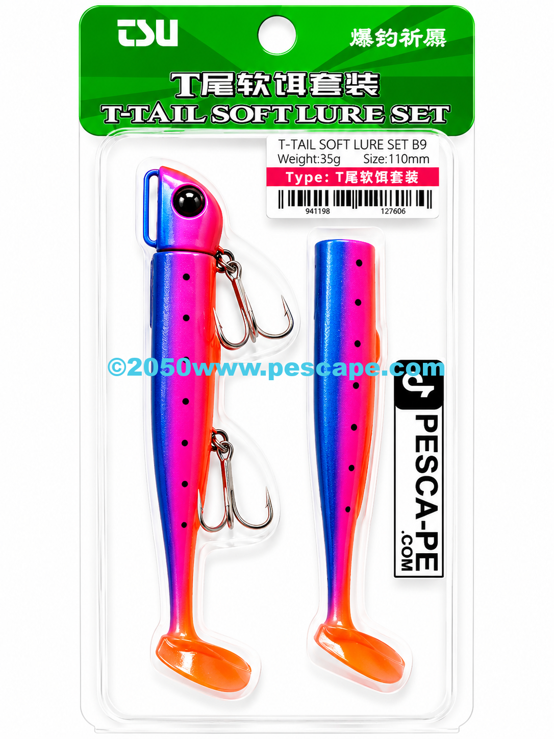 Vinilo Tsurinoya T-Tail Soft Lure 35g 11CM rosado azul