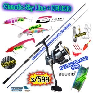 COMBO CAÑA DE PESCAR Blue Line Sea Bass 3m 20-80gr + DEUKIO DA 6000 15kg CON ACCESORIOS