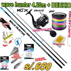 COMBO CAÑA DE PESCAR MGX WAVE HUNTER 4.20m 100-200gr SURFCASTING + DEUKIO 10000 COMPLETO