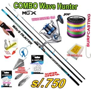 COMBO CAÑA DE PESCAR MGX WAVE HUNTER 4.20m + WAVE HUNTER 10.0 SURFCASTING COMPLETO