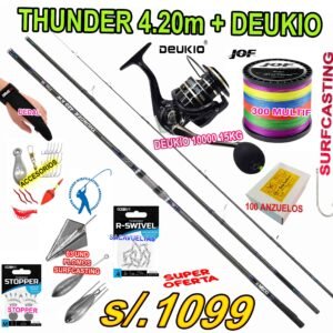 COMBO CAÑA DE PESCAR OCEAN Thunder 4.20m Surfcasting 100-200gr + DEUKIO 10000 COMPLETO
