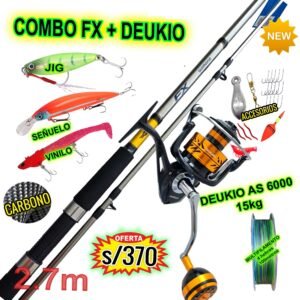 COMBO CAÑA DE PESCAR SHIMANO FX 2.40 + DEUKIO AS 6000 15KG ACCESORIOS
