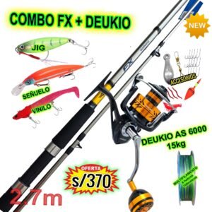 COMBO MGX SALINAS 3.05M CARBONO + DEUKIO AS 6000 15KG CON ACCESORIOS