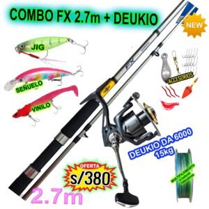 COMBO CAÑA DE PESCAR SHIMANO FX 2.70M + CARRETE DEUKIO 6000 15KG CON ACCESORIOS