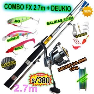 COMBO CAÑA DE PESCAR SHIMANO FX 2.70M + CARRETE DEUKIO 6000 15KG CON ACCESORIOS